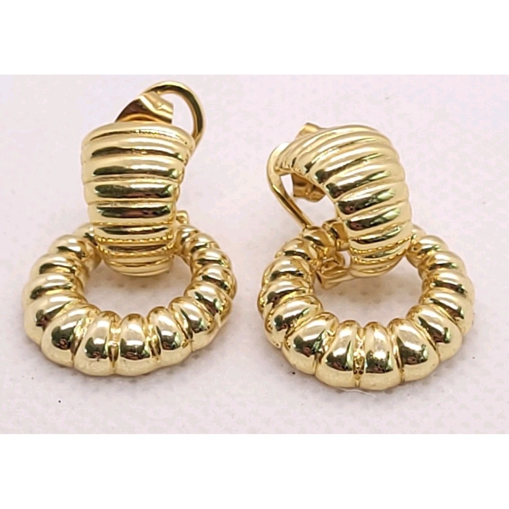 Modern 925 Sterling Vermeil Ribbed Hoop Circle Drop Earrings China